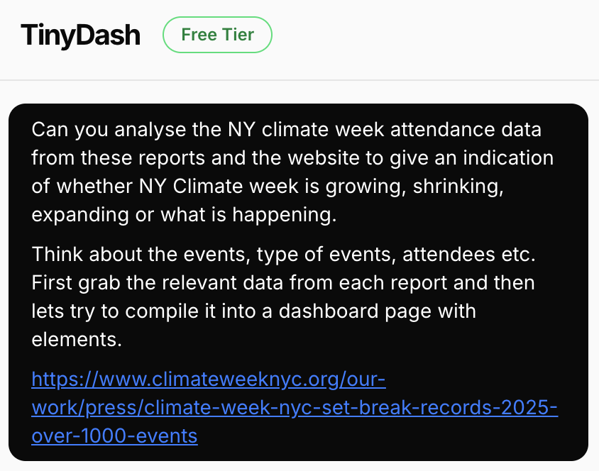 TinyDash dashboard starting interface