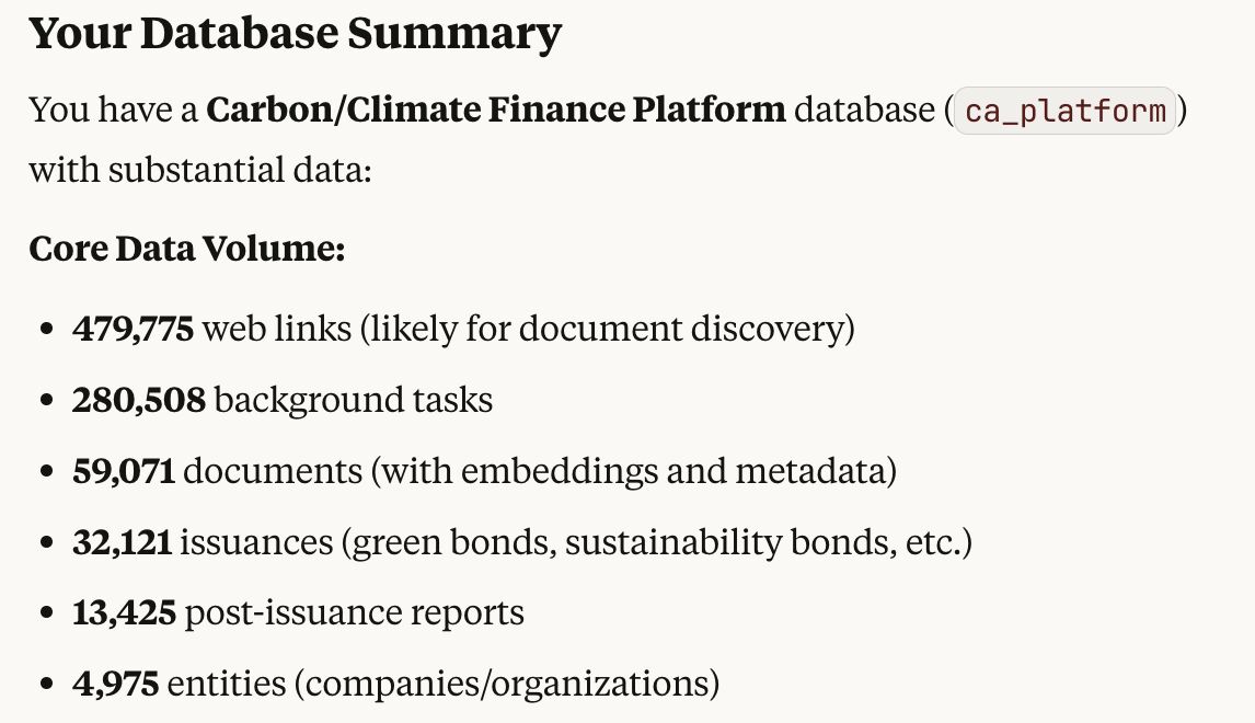 MCP database coverage showing comprehensive data processing